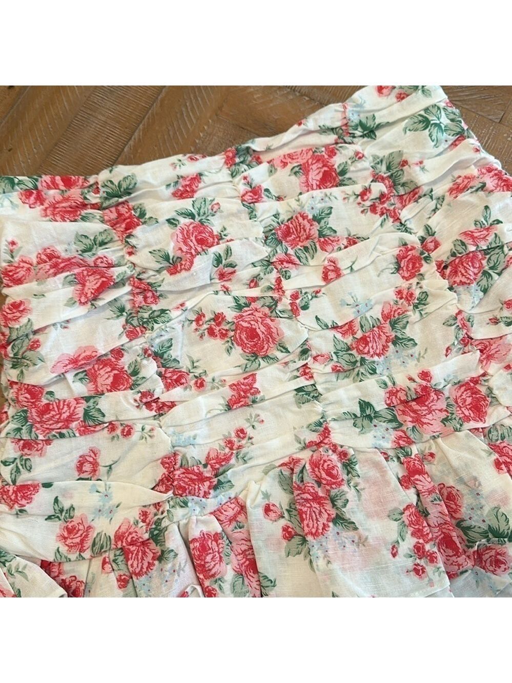 Endless Rose Revolve Linen Ruched Draped Ruffle Hem Mini Skirt - Picture 12 of 16